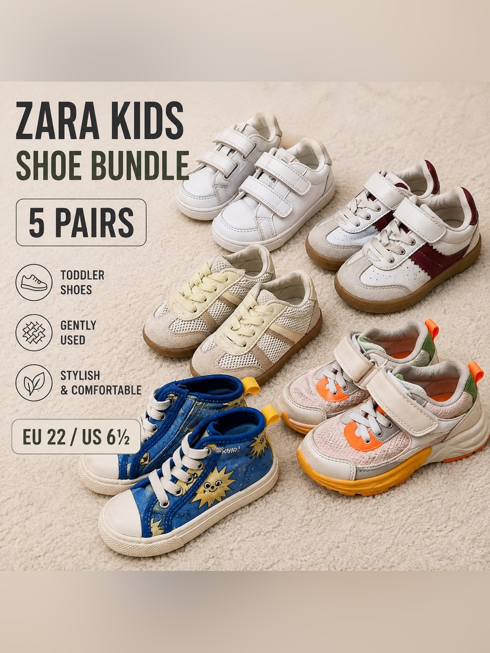 ZARA Kids Shoe Bundle – 5 Pairs | EU 22 / US 6 1/2 | Toddler Shoes